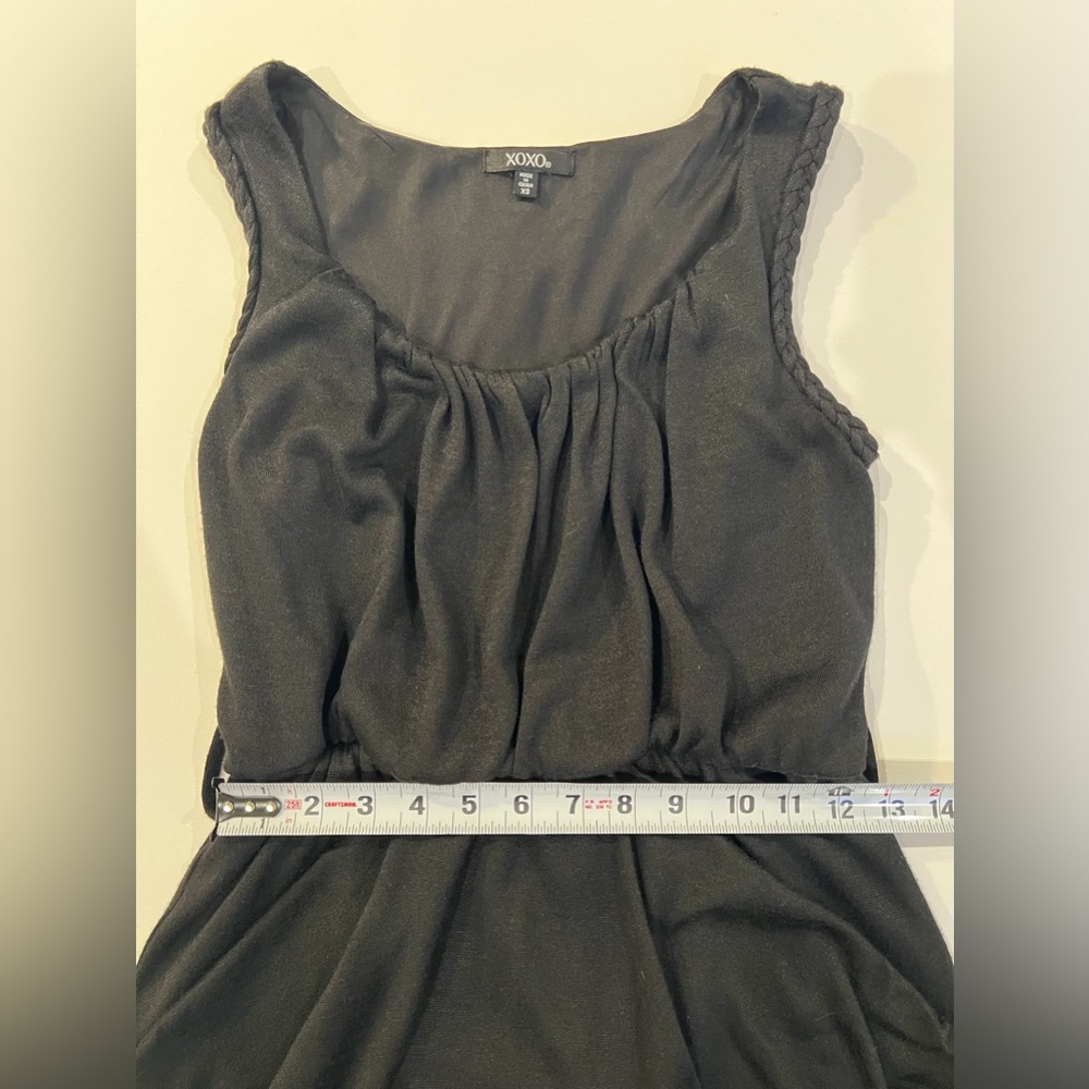 XOXO Y2K Belted Tiered Tassel Drape Dress Braided Black Gold Accents Extra Small - Picture 9 of 16